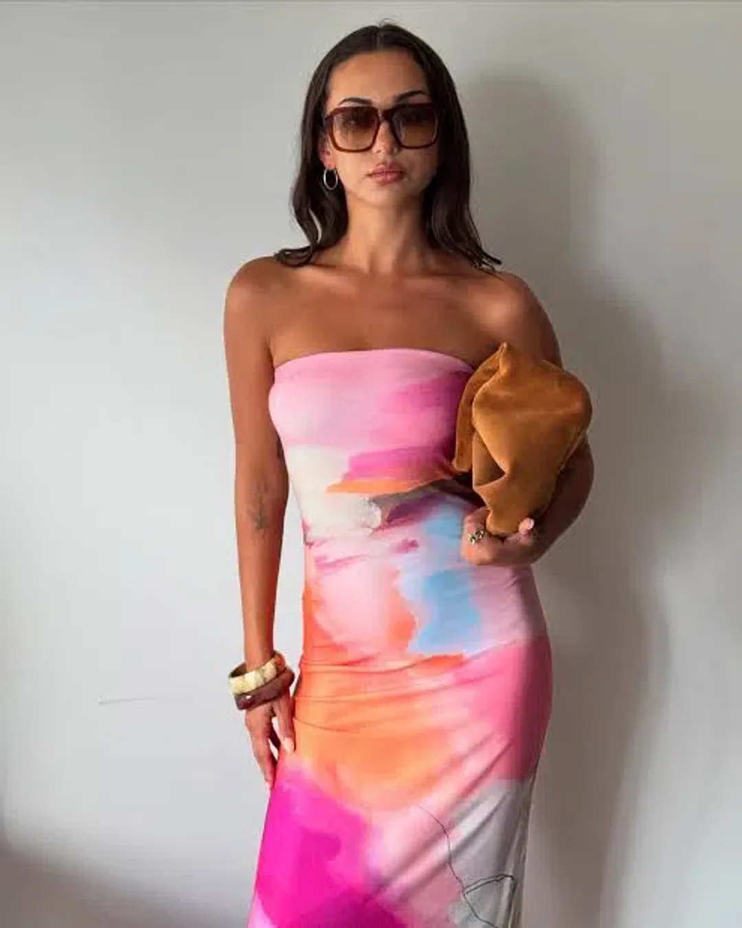 WITH HARPER LU STRAPLESS SLIP MAXI DRESS ABSTRACT ART SIZE XS Aus6-8 for rent on The Volte - main image