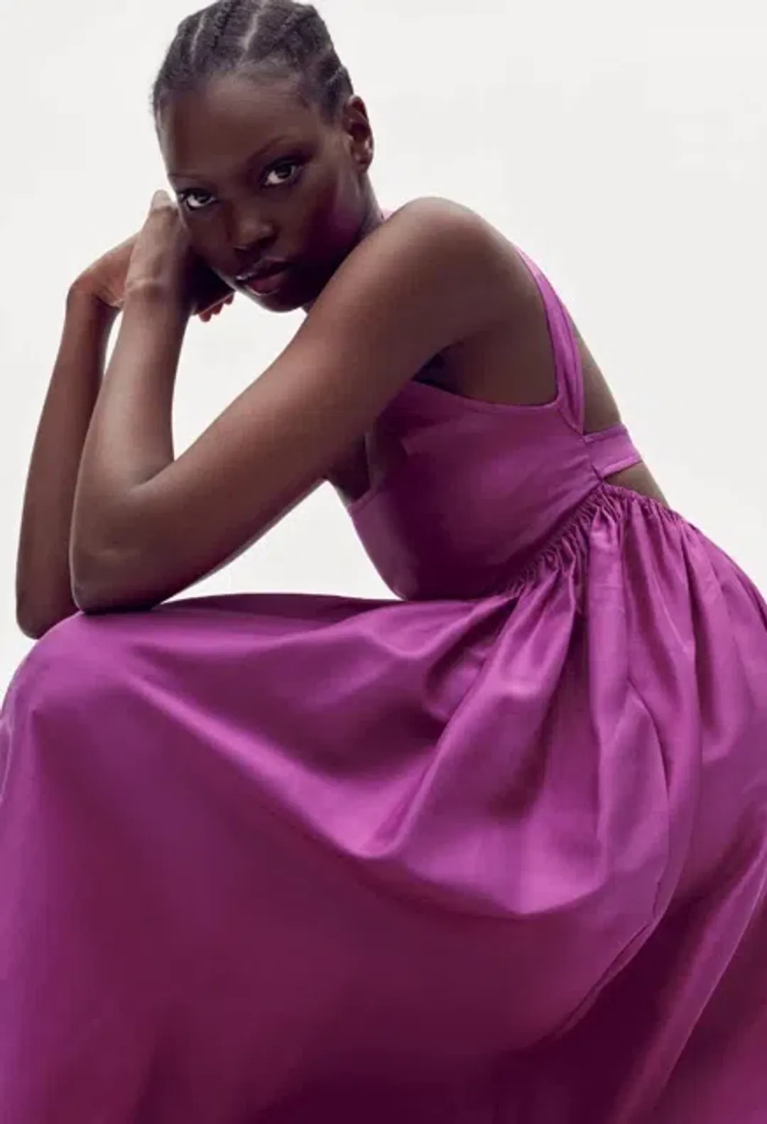 OROTON Strappy Open Back Poplin Maxi Sundress in Magenta Size 10 for rent on The Volte - main image