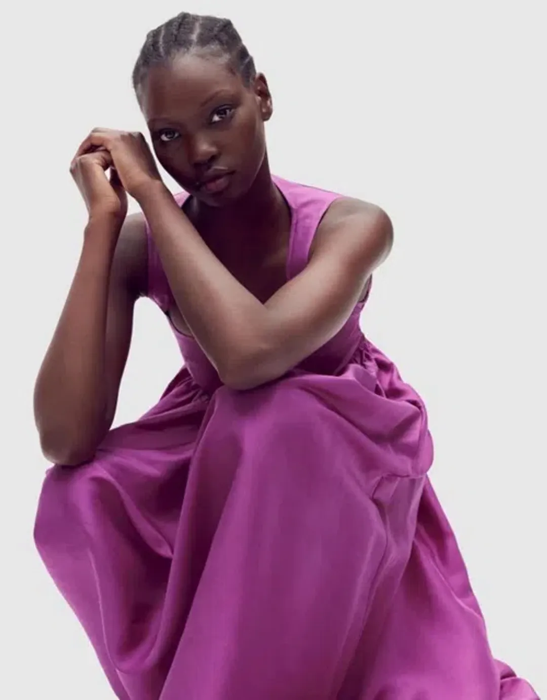 OROTON Strappy Open Back Poplin Maxi Sundress in Magenta Size 10 for rent on The Volte - main image