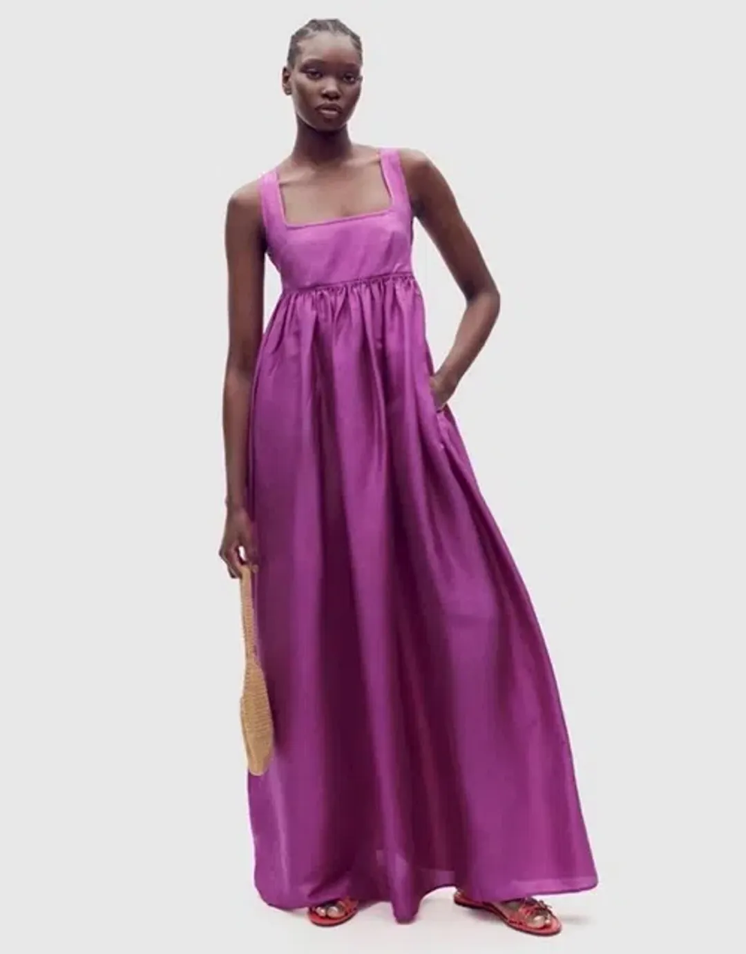OROTON Strappy Open Back Poplin Maxi Sundress in Magenta Size 10 for rent on The Volte - main image