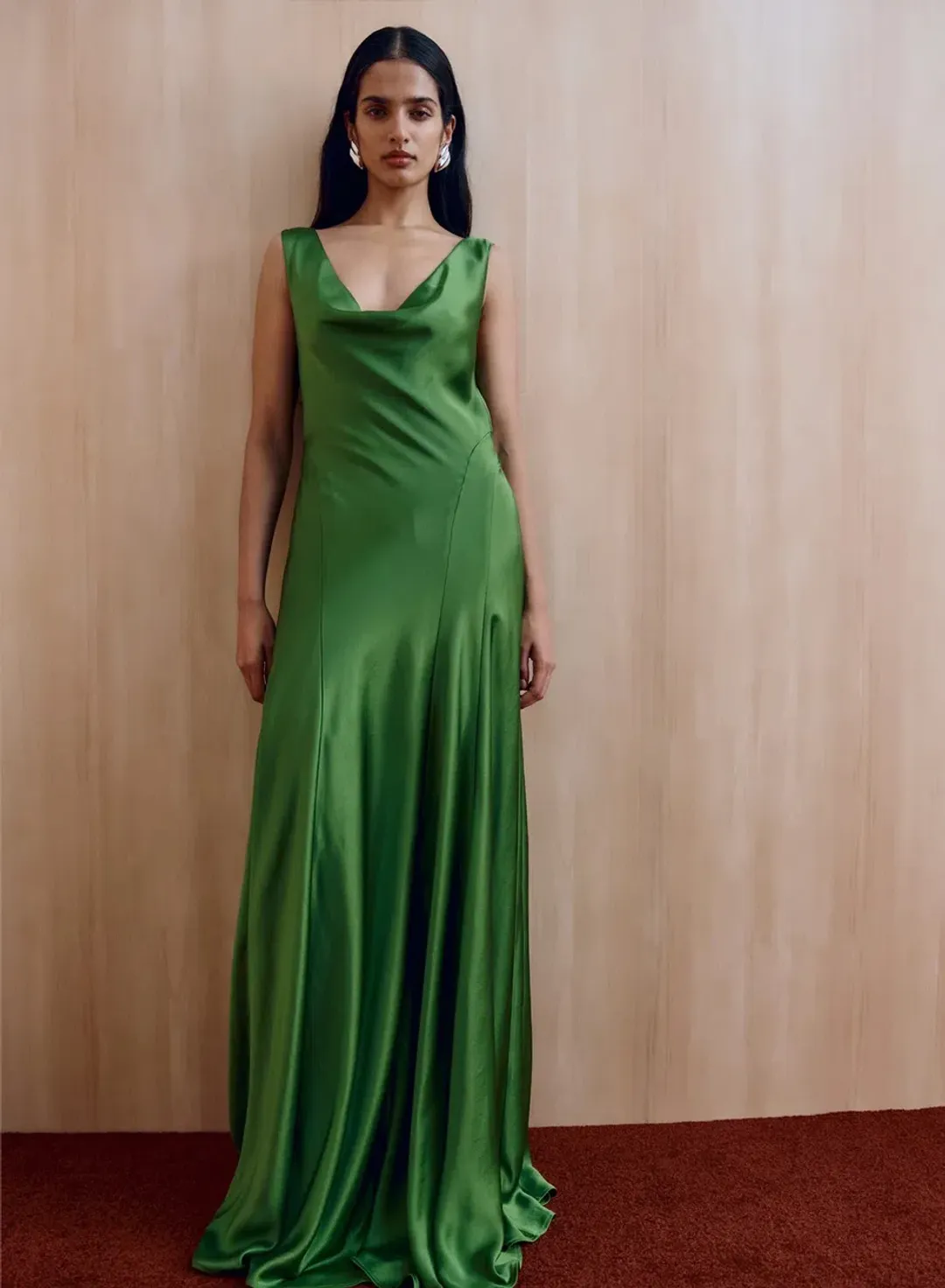 ANNA QUAN Keira Draped Maxi Dress Gown in Green Fern 10 for rent on The Volte - main image