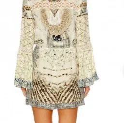 Camilla Silk Playsuit Romper Love Weave Tie Front Wide Sleeve for rent on The Volte - image 2
