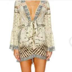 Camilla Silk Playsuit Romper Love Weave Tie Front Wide Sleeve for rent on The Volte - image 1