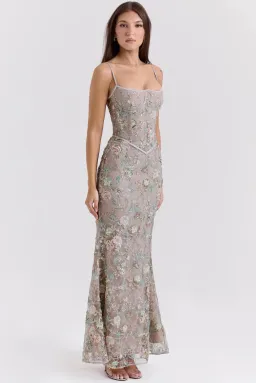 House of CB Naima Embellished Beaded Corset Maxi Dress Silver size 8 for rent on The Volte - image 4