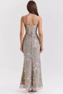 House of CB Naima Embellished Beaded Corset Maxi Dress Silver size 8 for rent on The Volte - image 6