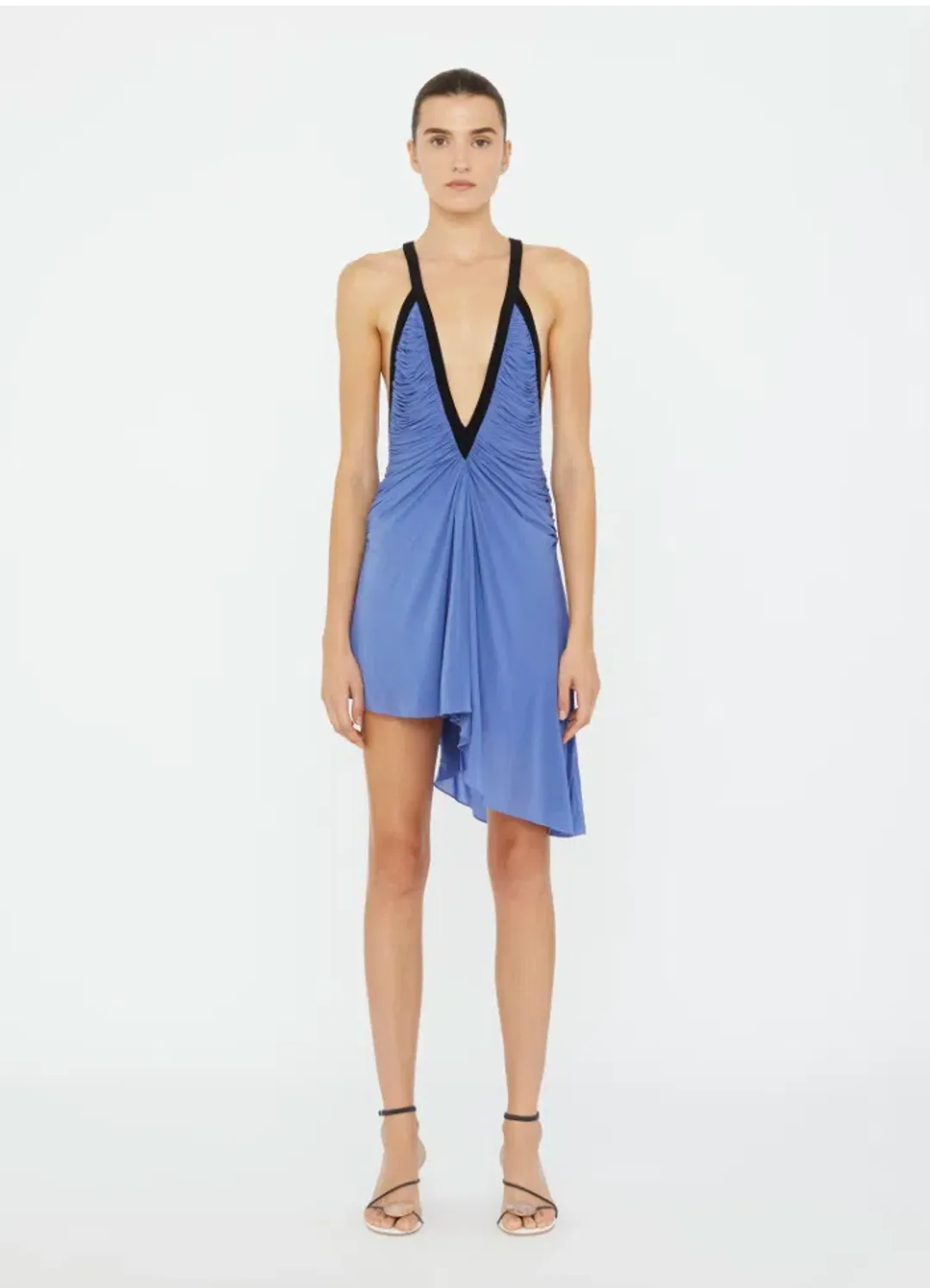 Christopher Esber V-neck Suspended Jersey Fluted Mini Dress Blue Iris Size 6 for rent on The Volte - main image