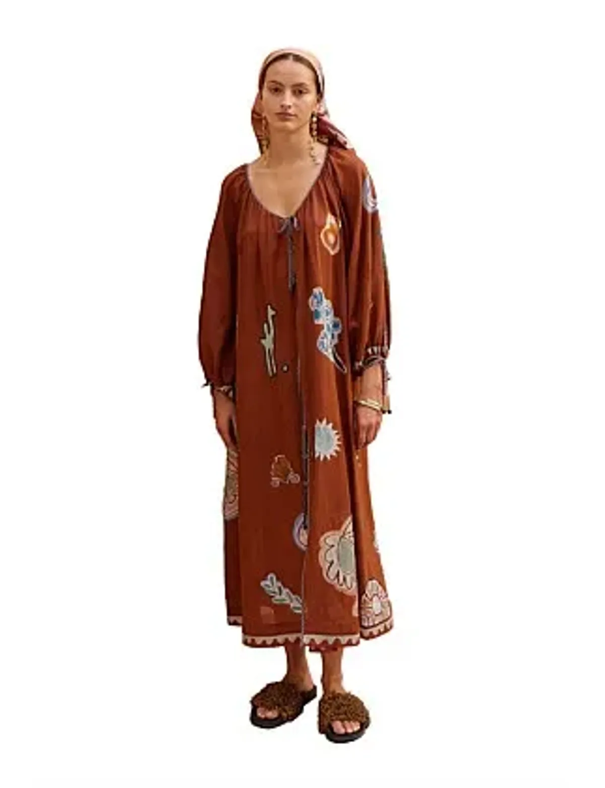 Alemais LAURENCE TIE FRONT SHIRTDRESS Brown Size 14 for rent on The Volte - main image