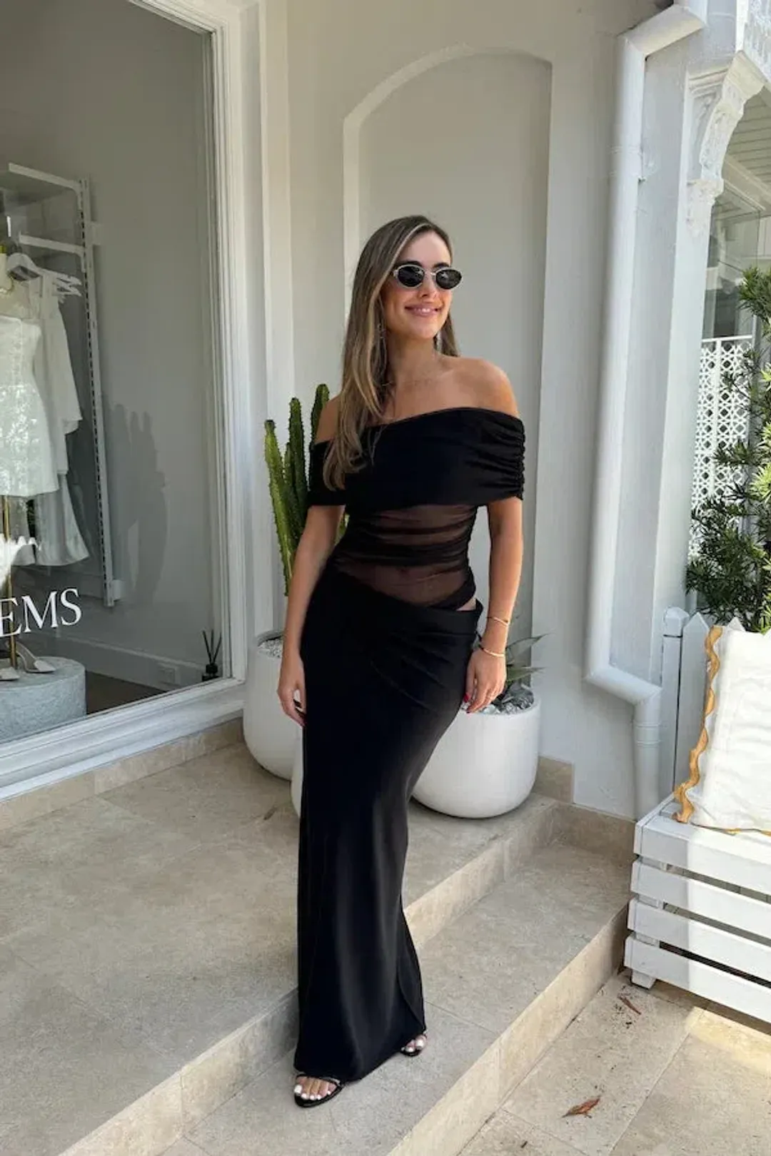 BENNI Nico Off Shoulder Maxi Dress Black size 6 for rent on The Volte - main image