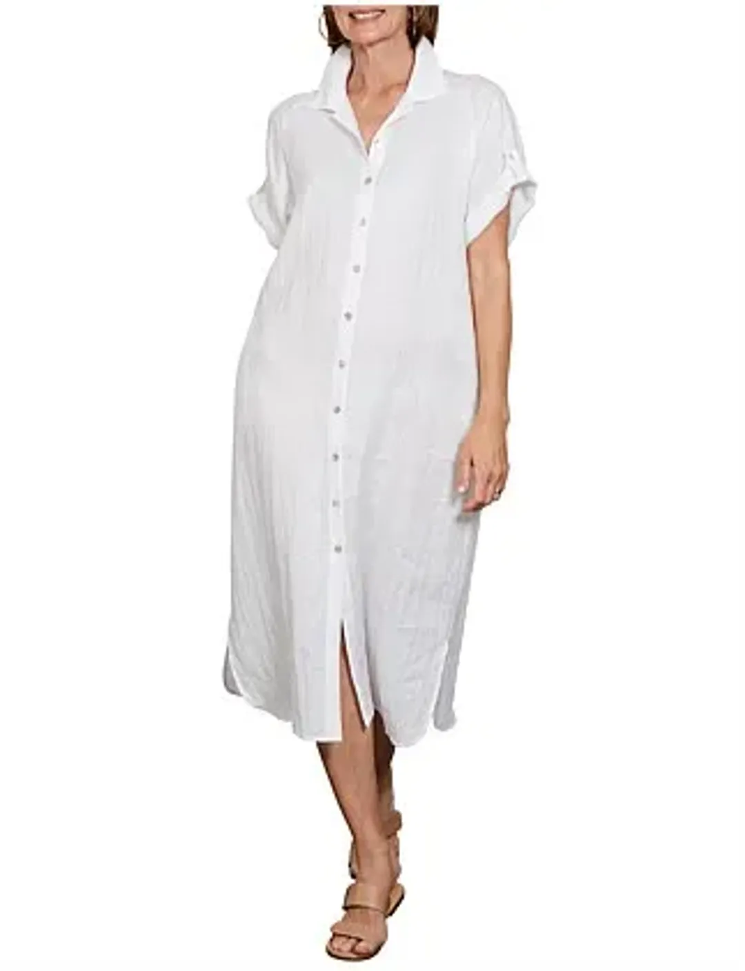 Eb And Ive Short Tab Sleeve Linen Studio Shirt Dress Salt Size S for rent on The Volte - main image