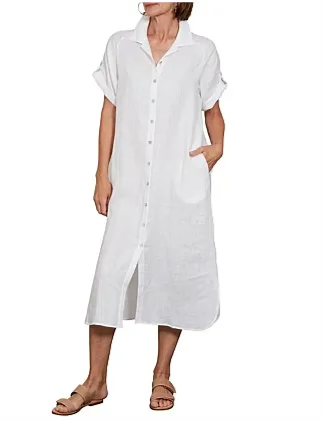 Eb And Ive Short Tab Sleeve Linen Studio Shirt Dress Salt Size S for rent on The Volte - main image