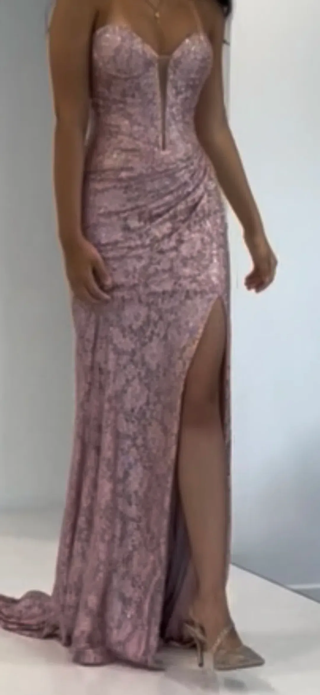 Sherri hill blush pink sequin rhinestone formal dress size 00 for rent on The Volte - main image