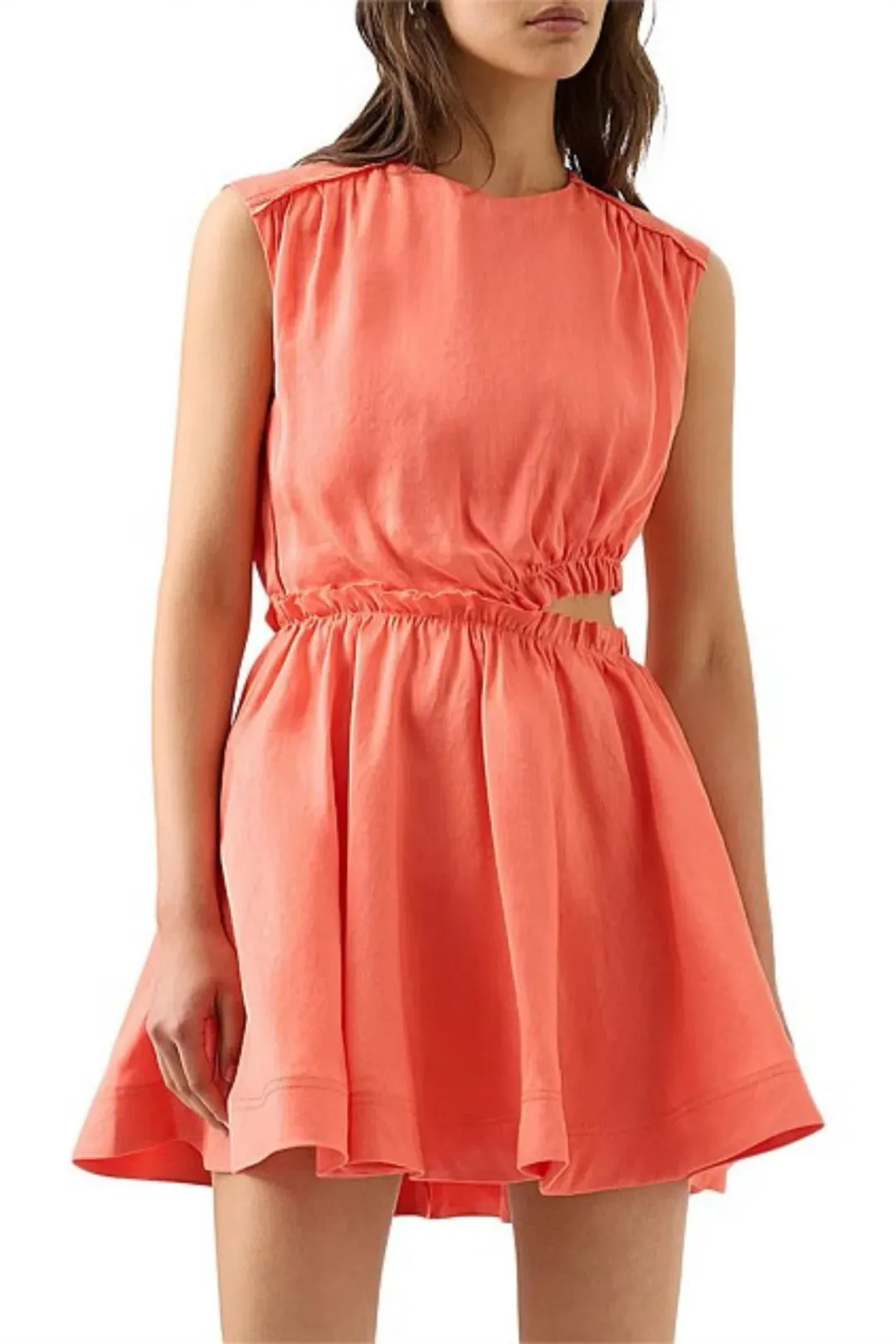 Aje Holly Cut Out Mini Dress Coral SIZE 16  for rent on The Volte - main image