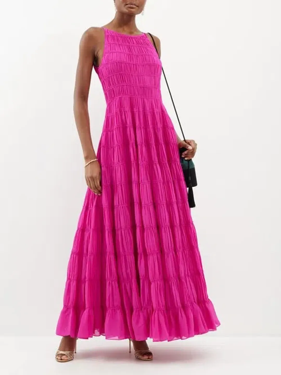 Aje Rosewood Ruched Maxi Dress Magenta Size 10 for rent on The Volte - main image