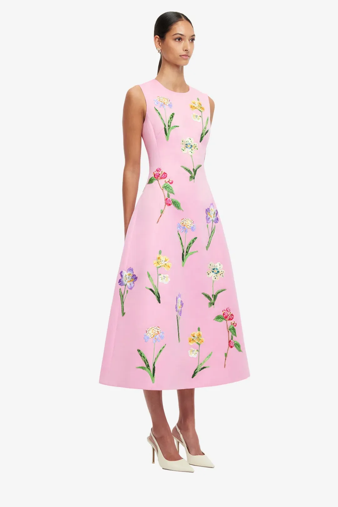 Leo Lin Cleo Embellished Sleeveless Midi Dress in Wild Flower in Flamingo Pink Size 12 for rent on The Volte - main image