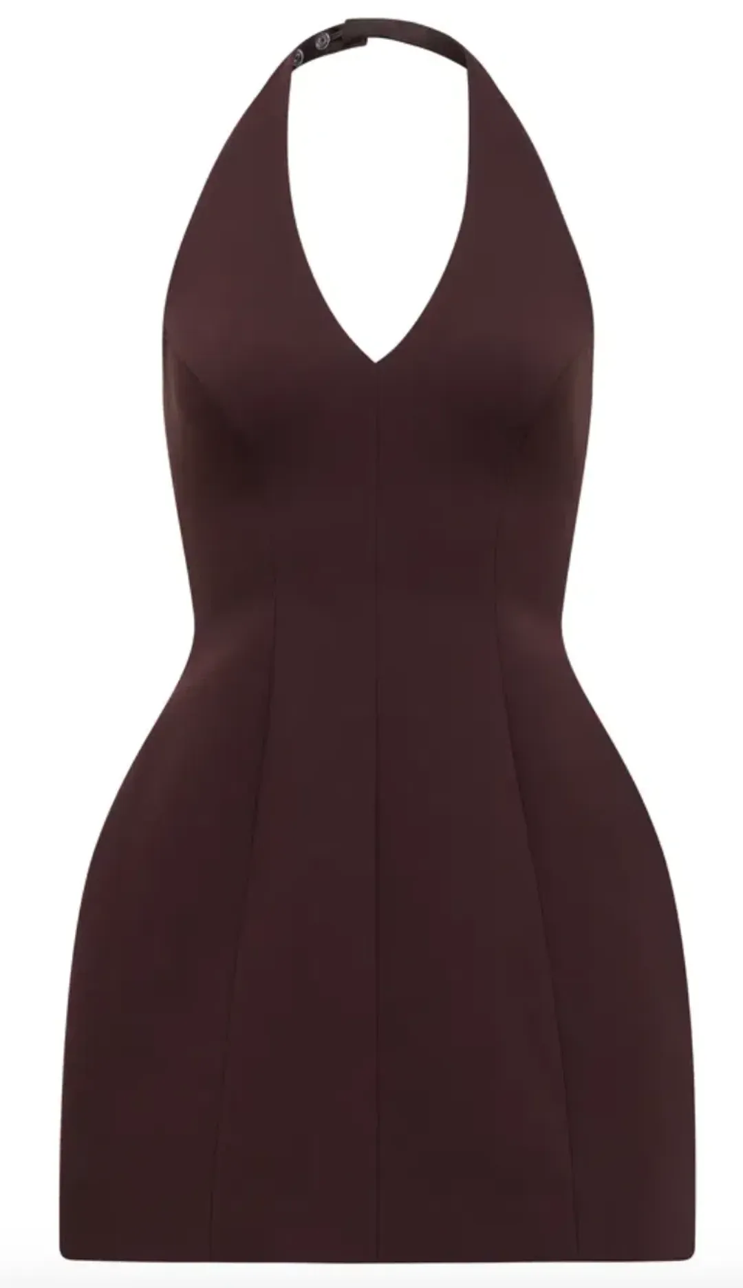 Riley Petite Structured Halter Mini Dress chocolate size 10  for rent on The Volte - main image