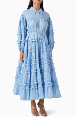 AJE PASTICHE TIERED MAXI DRESS IN POWDER BLUE WITH BELT SIZE 4au for rent on The Volte - image 1