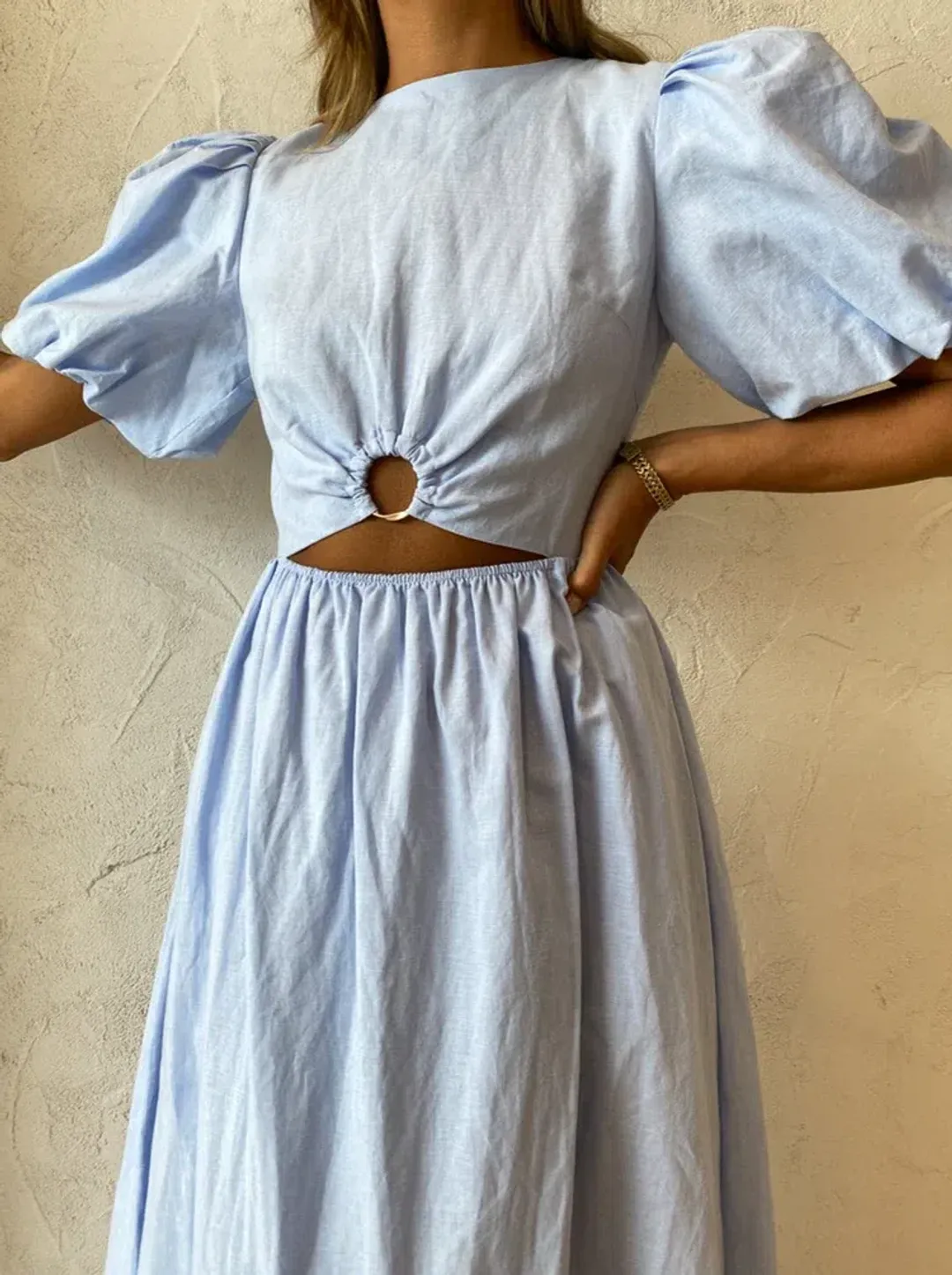 By Nicola Dahlia Ring Detail Maxi Dress In Sky for rent on The Volte - main image