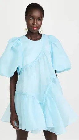  Aje Riviera Asymmetric Braided Puff Sleeve Smock Dress Blue Size 12 for rent on The Volte - image 4