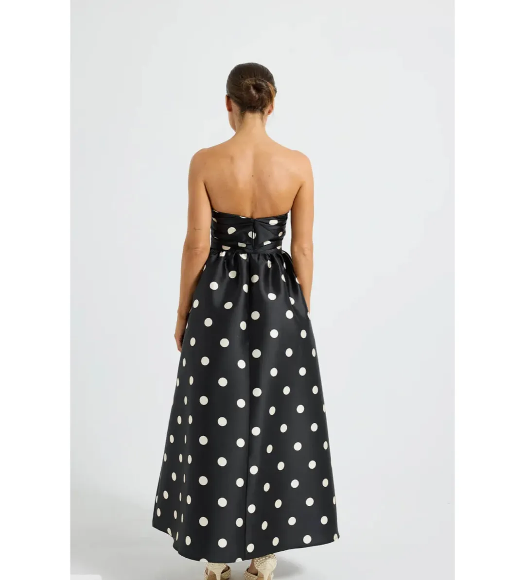 Pasduchas Dottie Strapless Midi Dress Black/Cream Size AU 10 for rent on The Volte - main image