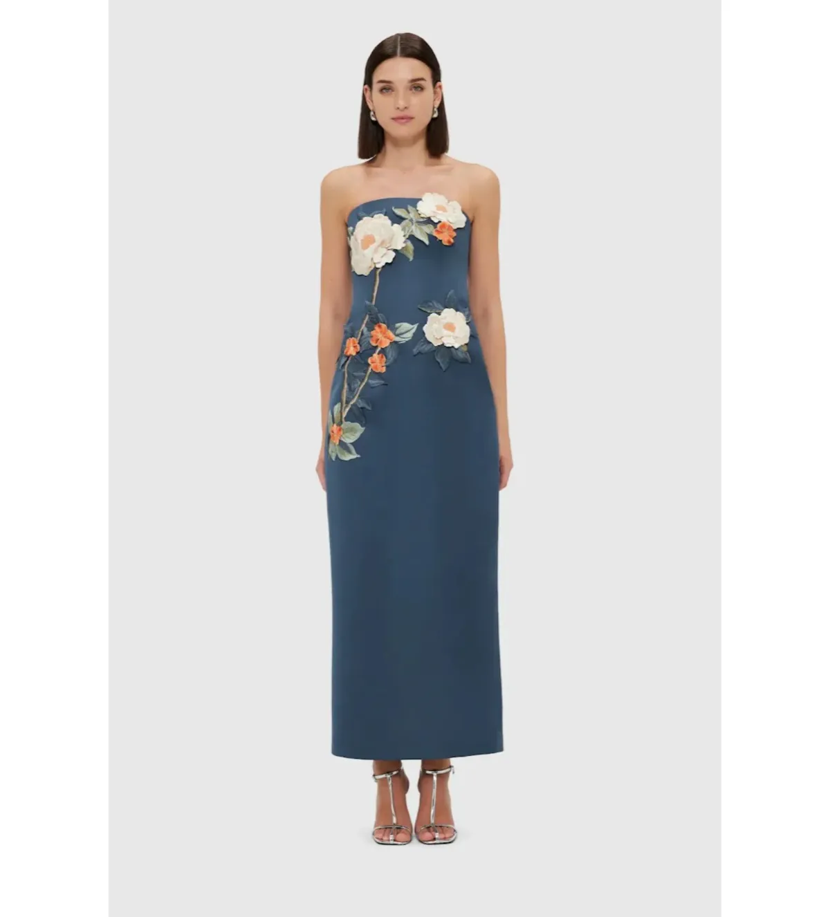 Leo Lin Rayna Appliqué Floral Bustier Maxi Dress Pear Blossom Size AU 12 for rent on The Volte - main image