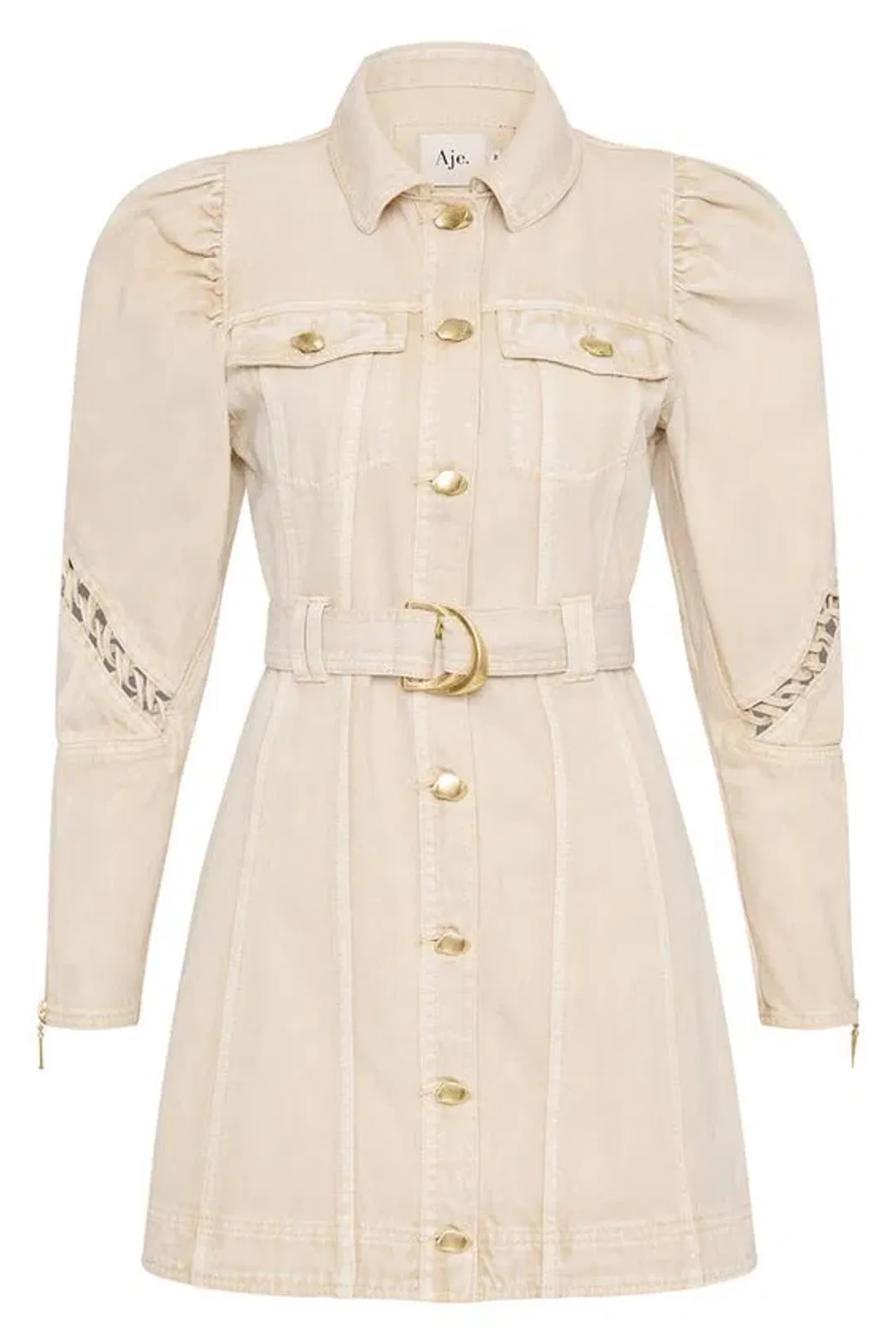 Aje Effie Braided Denim Dress Beige for rent on The Volte - main image