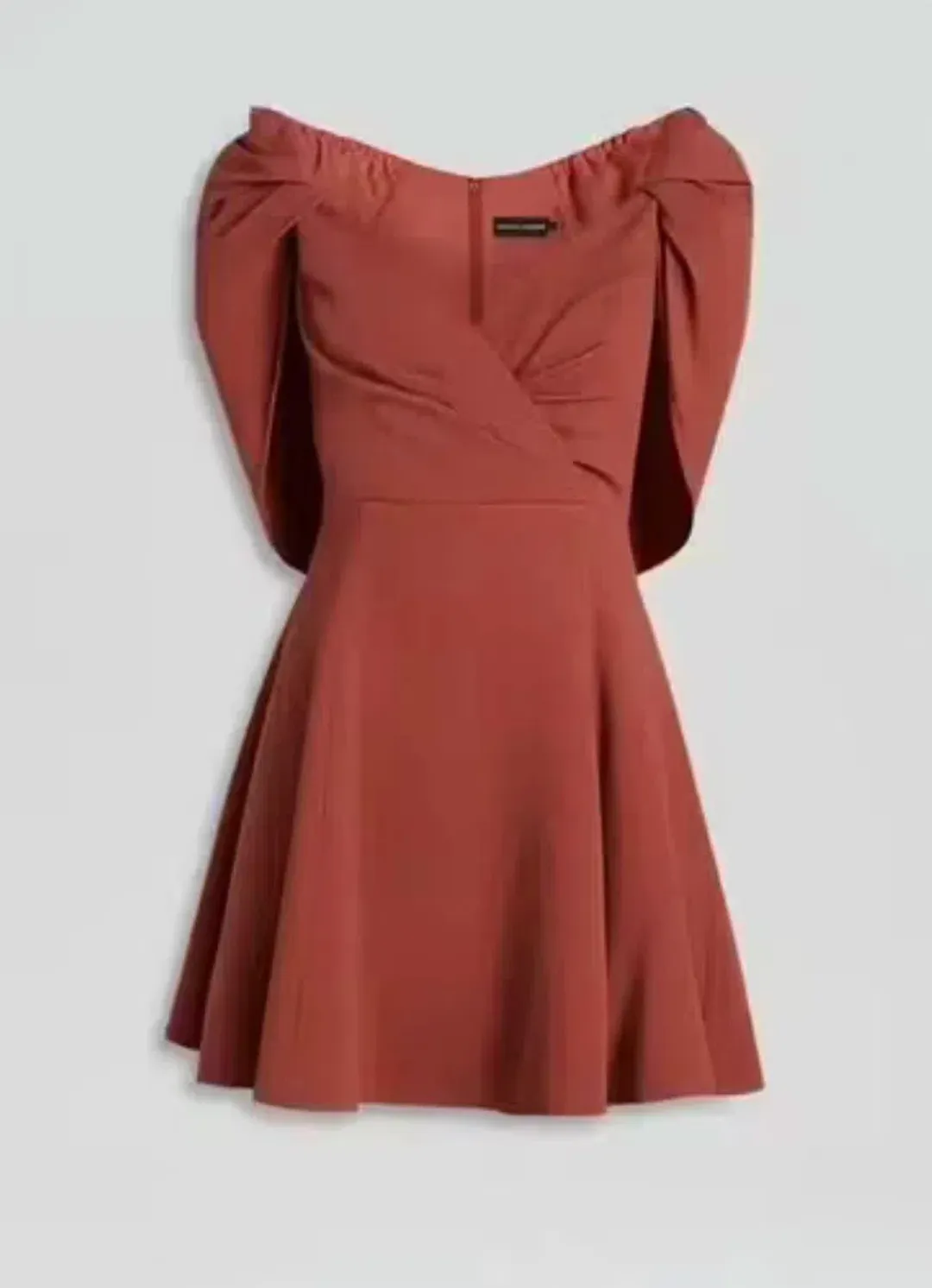 Scanlan Theodore Cape Sleeve Mini Dress in colour Sepia, Size 10. for rent on The Volte - main image
