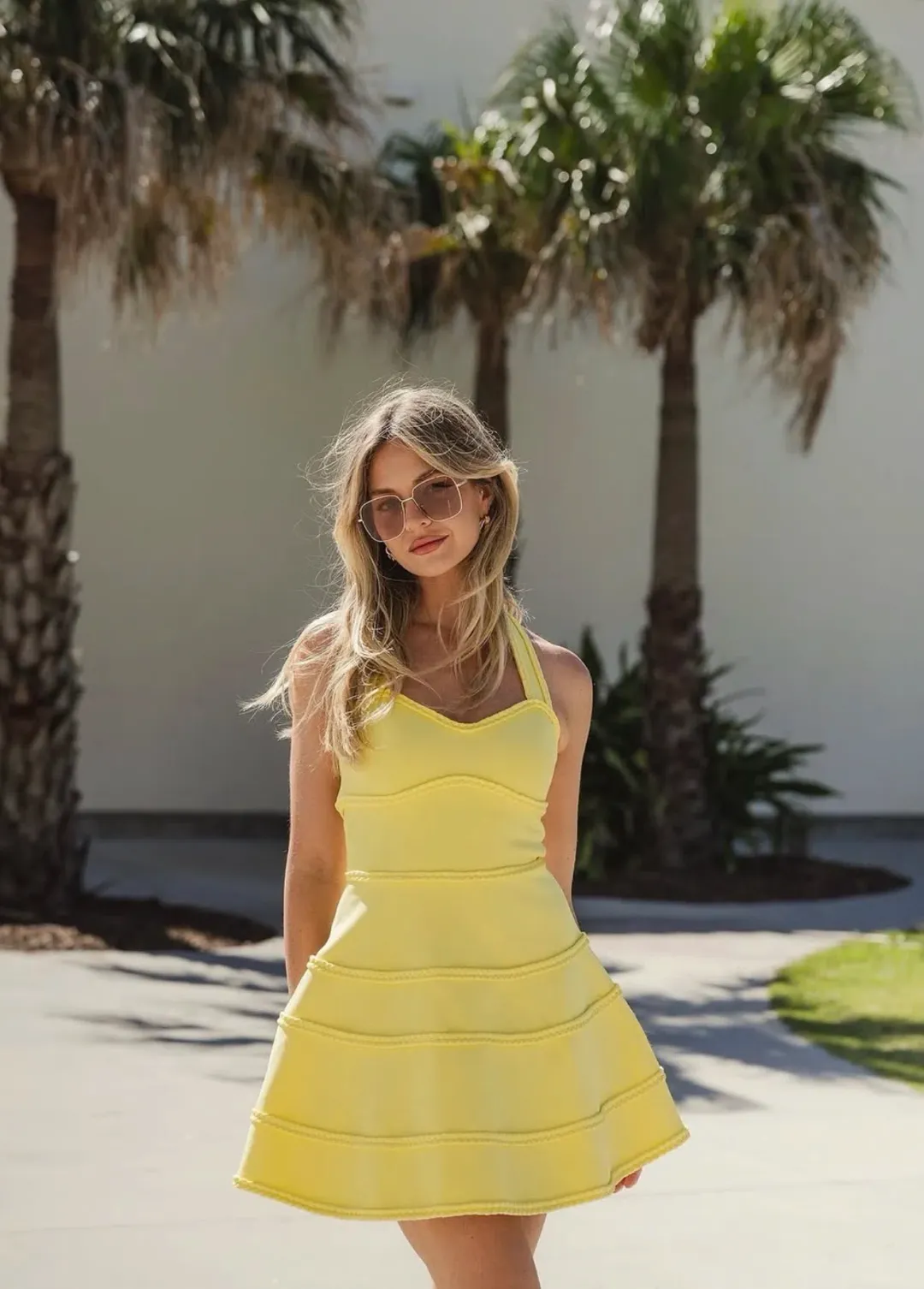 Elliatt Katlyn Halter Mini Dress in Lemon Yellow Size 10 for rent on The Volte - main image