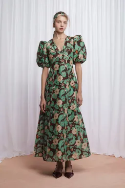 Lovaan Adeline Silk Linen Green Floral Size 6 for rent on The Volte - image 2