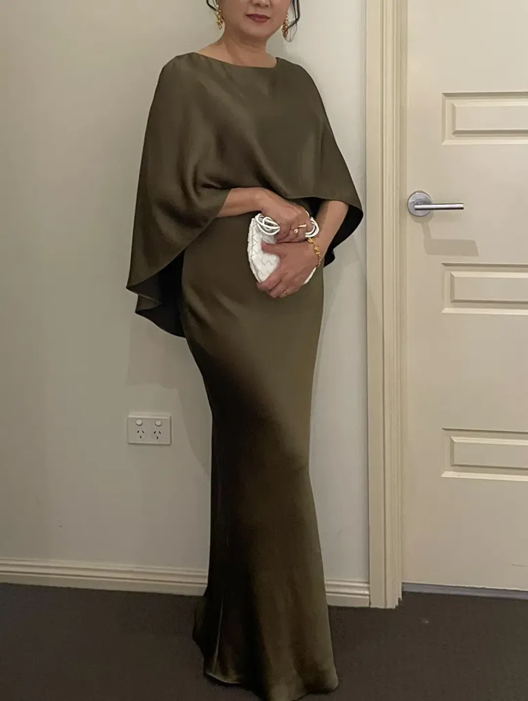 Carla Zampatti Moss Satin Cape Dress Size 12 for rent on The Volte - main image