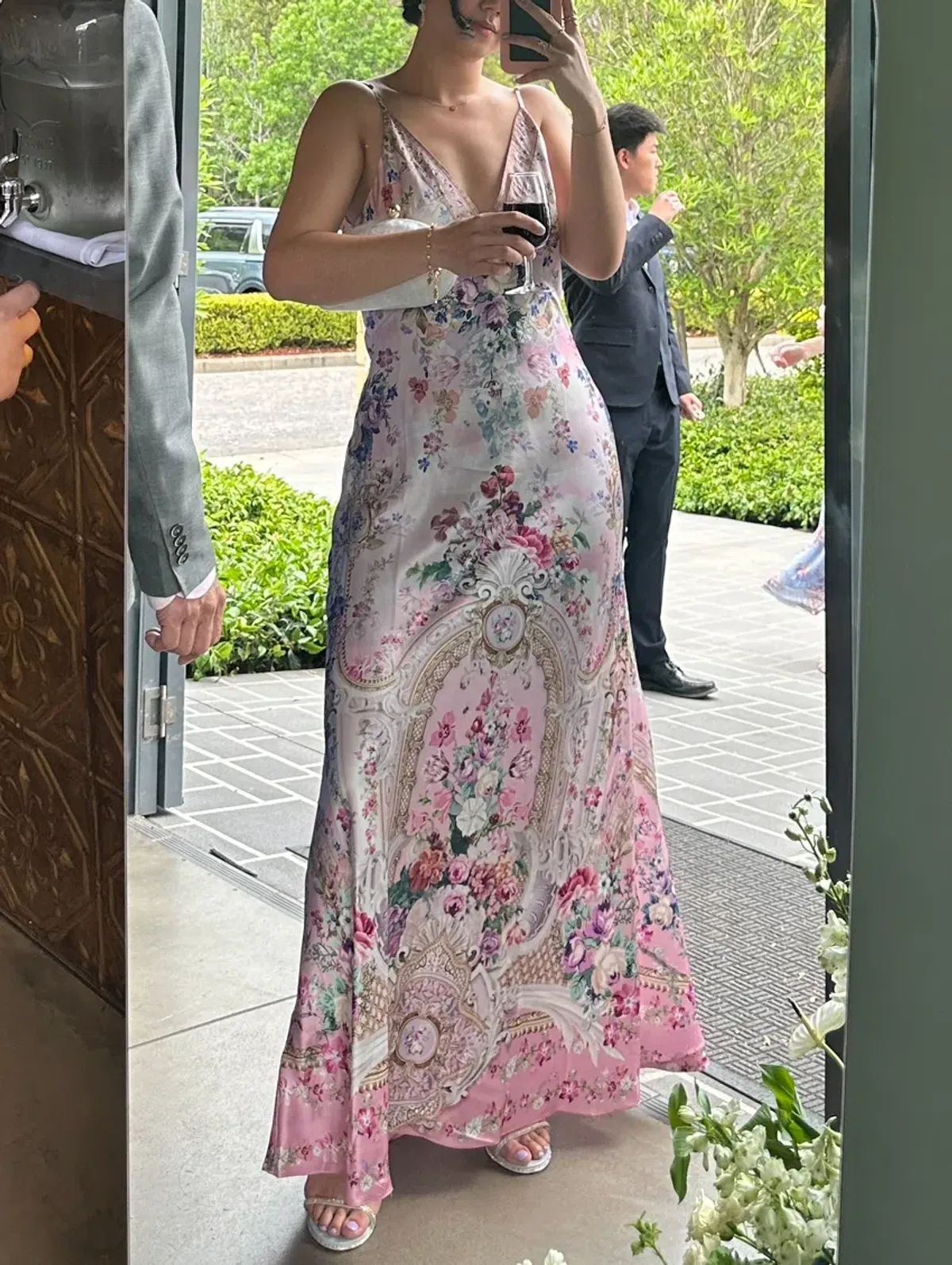 Camilla V-Neck Long Bias Slip Dress With Train Size M for rent on The Volte - main image