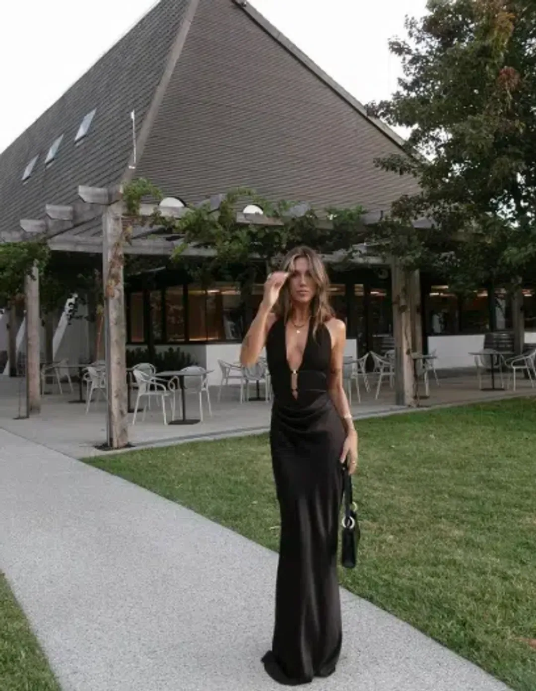 MISHA Celine Satin Maxi Brown size 10  for rent on The Volte - main image