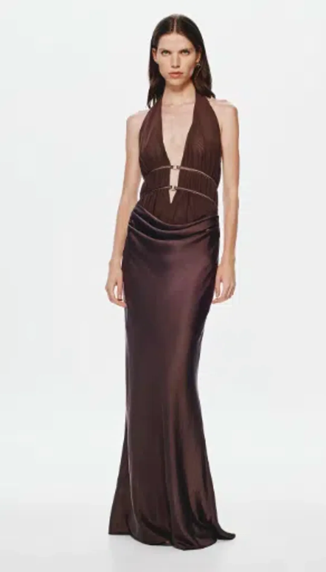 MISHA Celine Satin Maxi Brown size 10  for rent on The Volte - main image