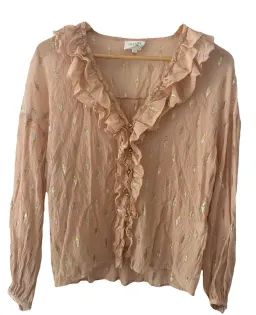 Sézane Izaac Long Sleeve Shirt in Rosy Beige Lurex Size 40 for rent on The Volte - image 2