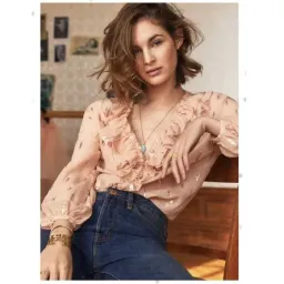 Sezane Izaac Shirt in Rosy Beige Lurex Size 40 for rent on The Volte - image 1