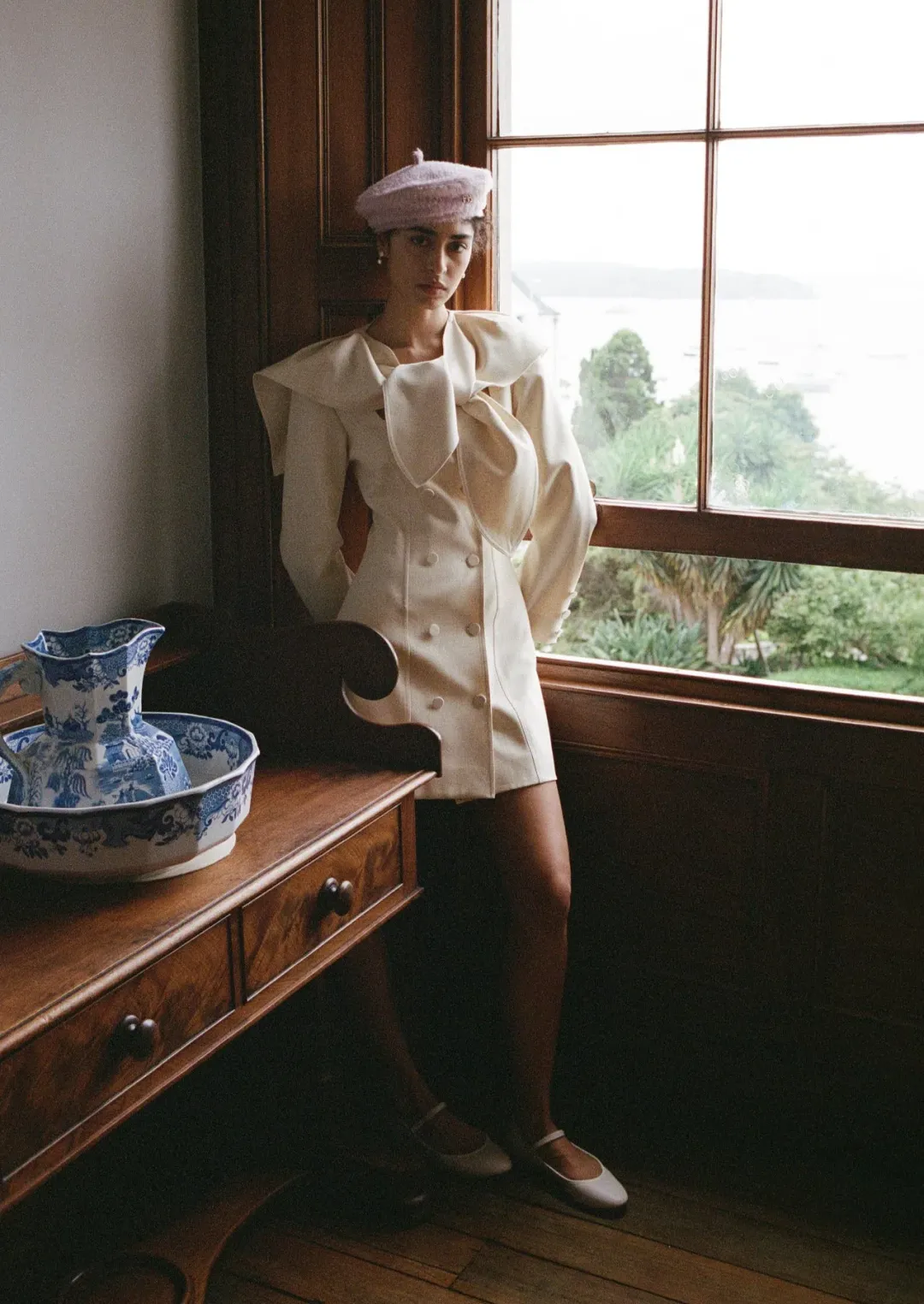 Lovaan Evelyn Mini Dress Poly Linen Spandex Meringue Size 12 for rent on The Volte - main image