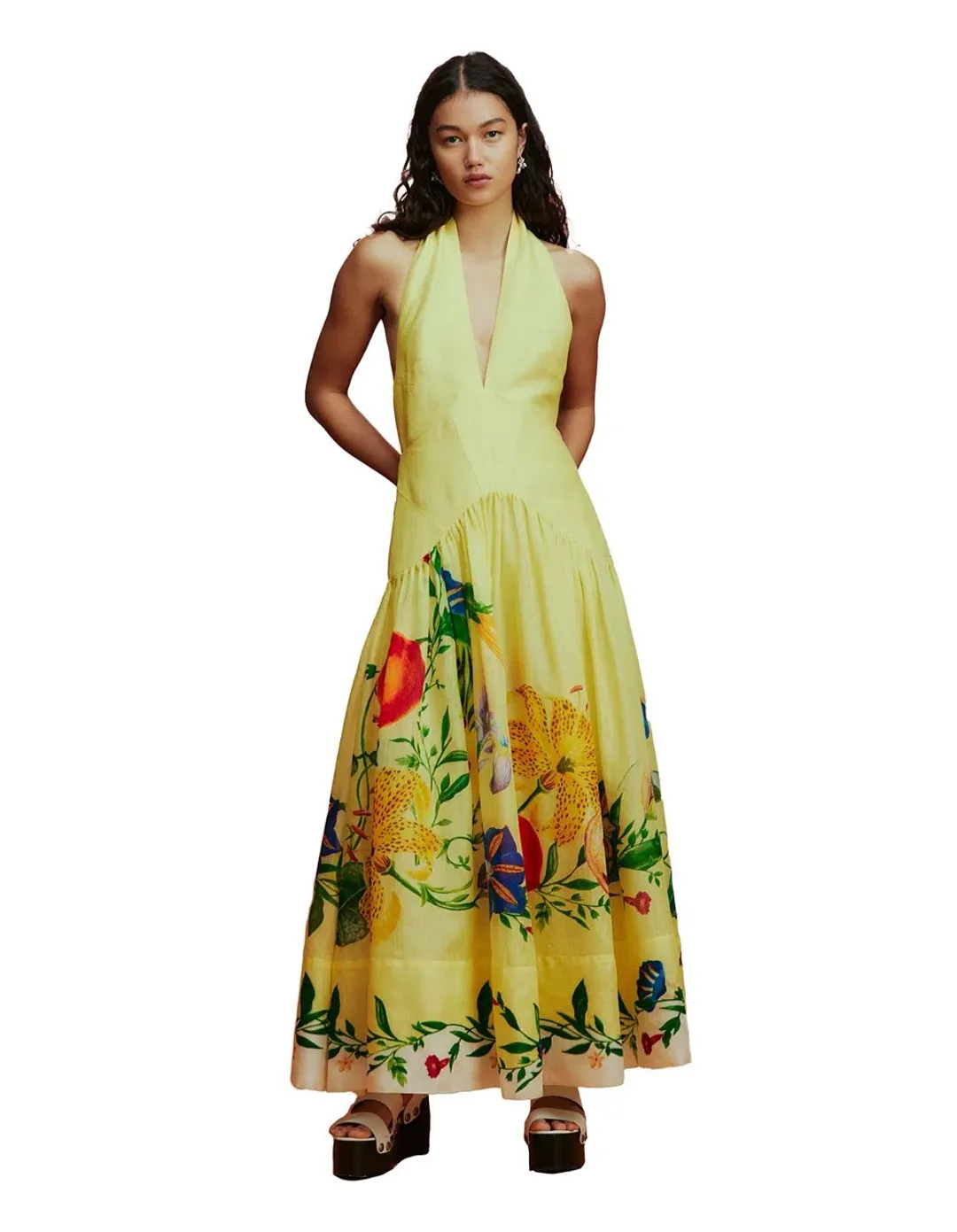 Alemais Dahlia Halter Maxi Gown Yellow Size AU 10 for rent on The Volte - main image