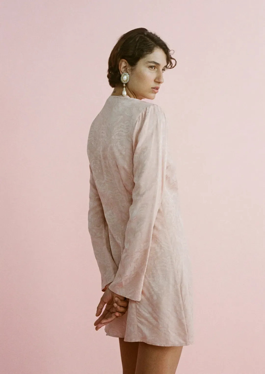 Lovaan Isla Mini Dress Silk Linen Brushed Rose Size 8 for rent on The Volte - main image