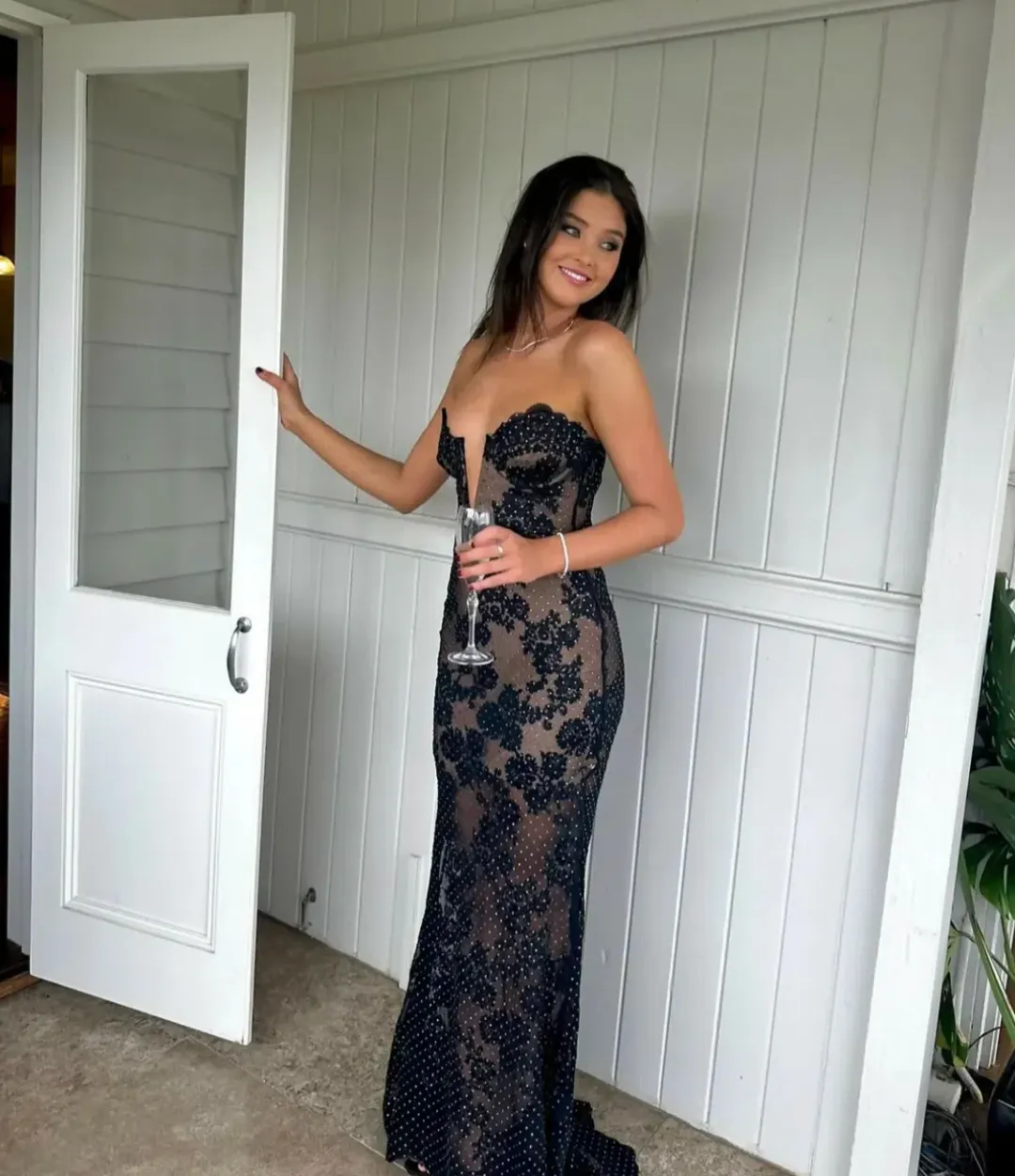 Self Portrait Rhinestone Embellished Sheer Gown Black Size AU 12 for rent on The Volte - main image
