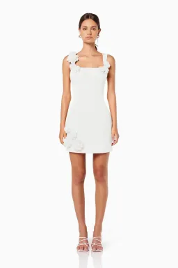 Trompe 3D Floral Mini Dress In White Size M for rent on The Volte - image 2