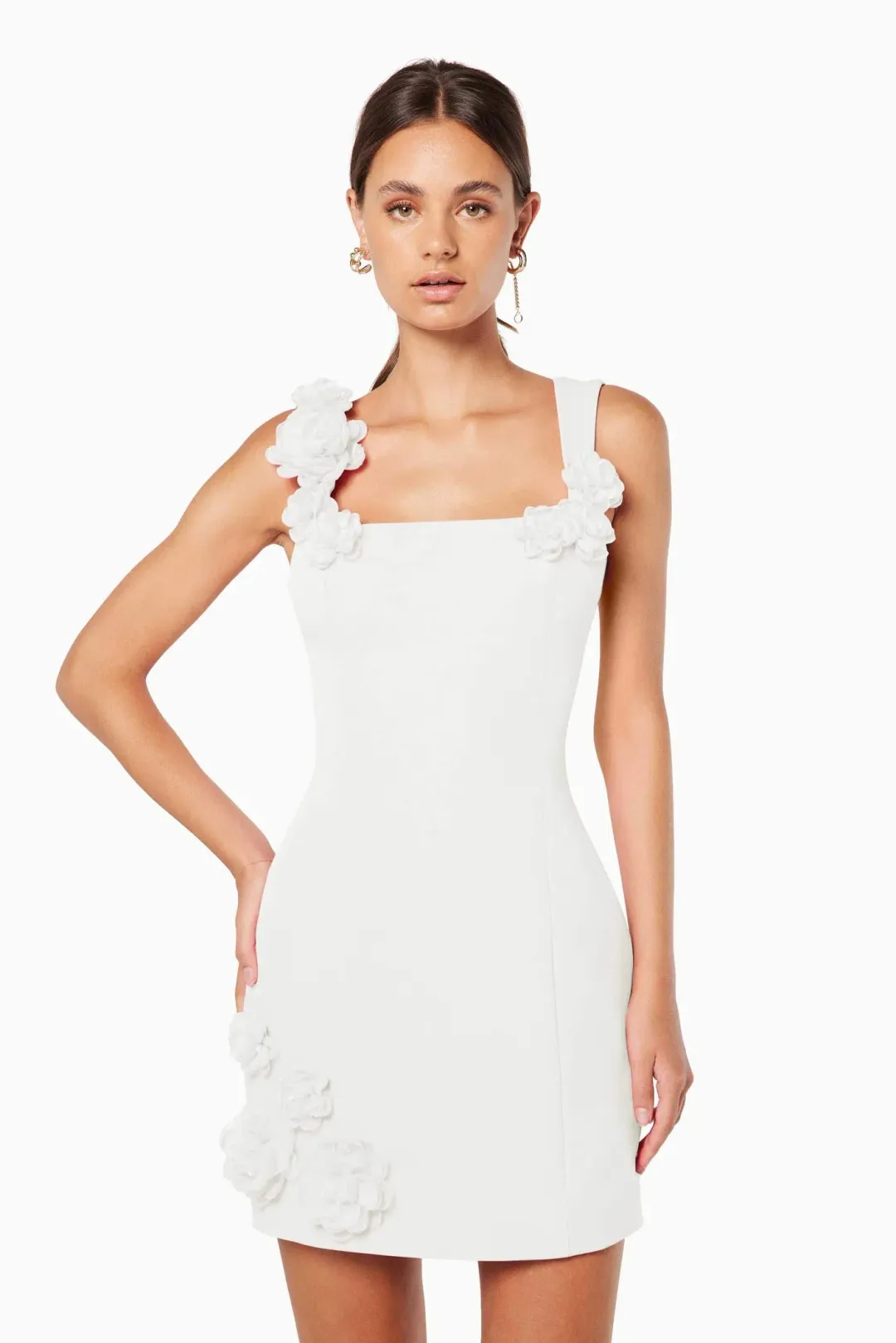 Trompe 3D Floral Mini Dress In White Size M for rent on The Volte - main image