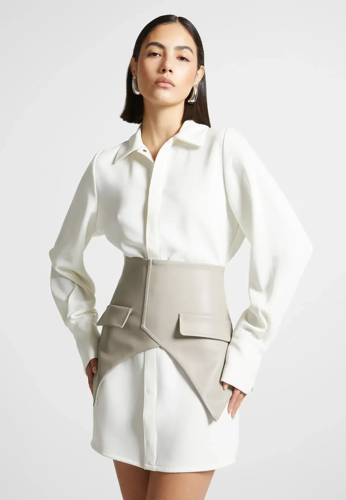 Manière De Voir Corset Shirt Dress - White/Beige for rent on The Volte - main image