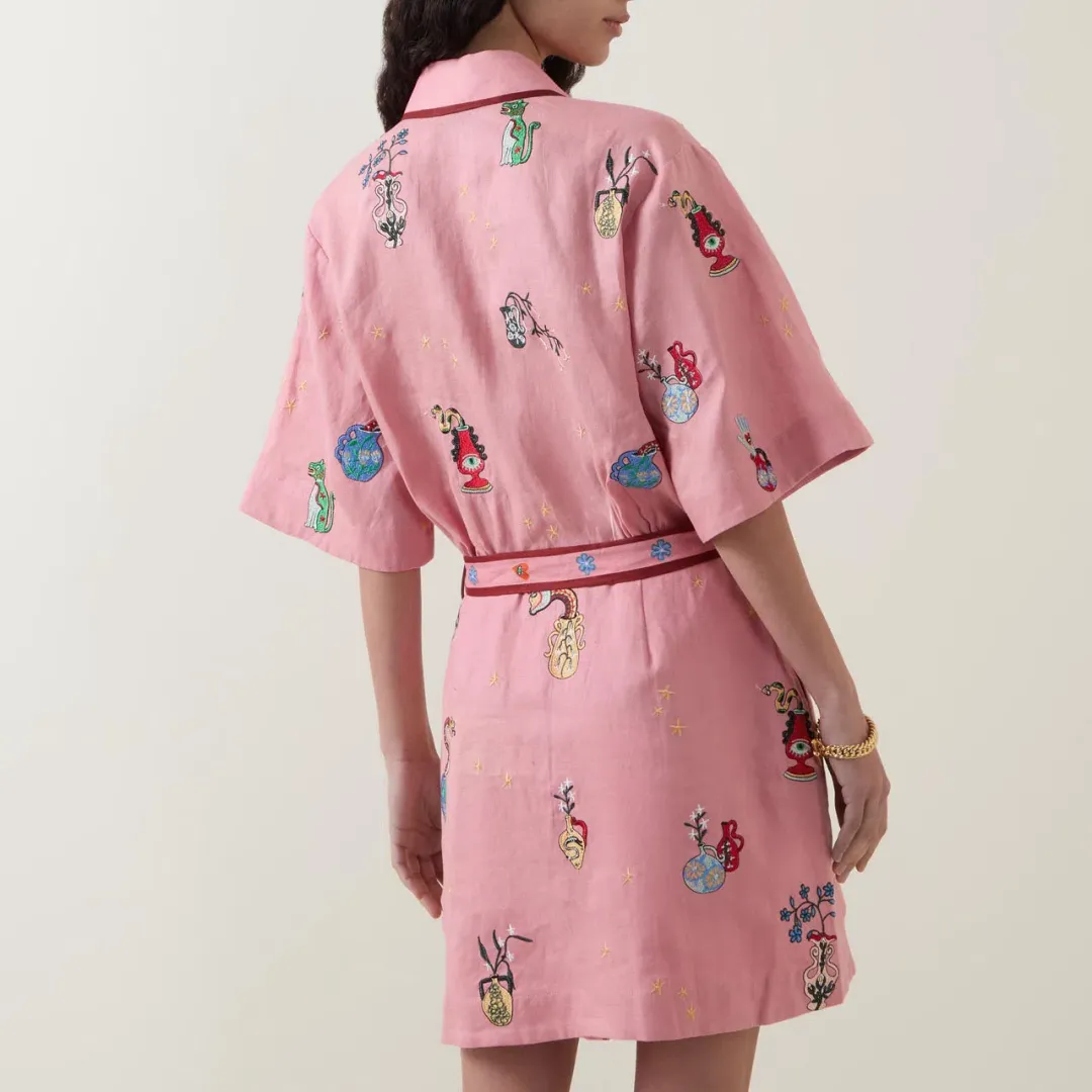 ALEMAIS Timmy Embroidered Mini Dress Pink Size 10 AU for rent on The Volte - main image