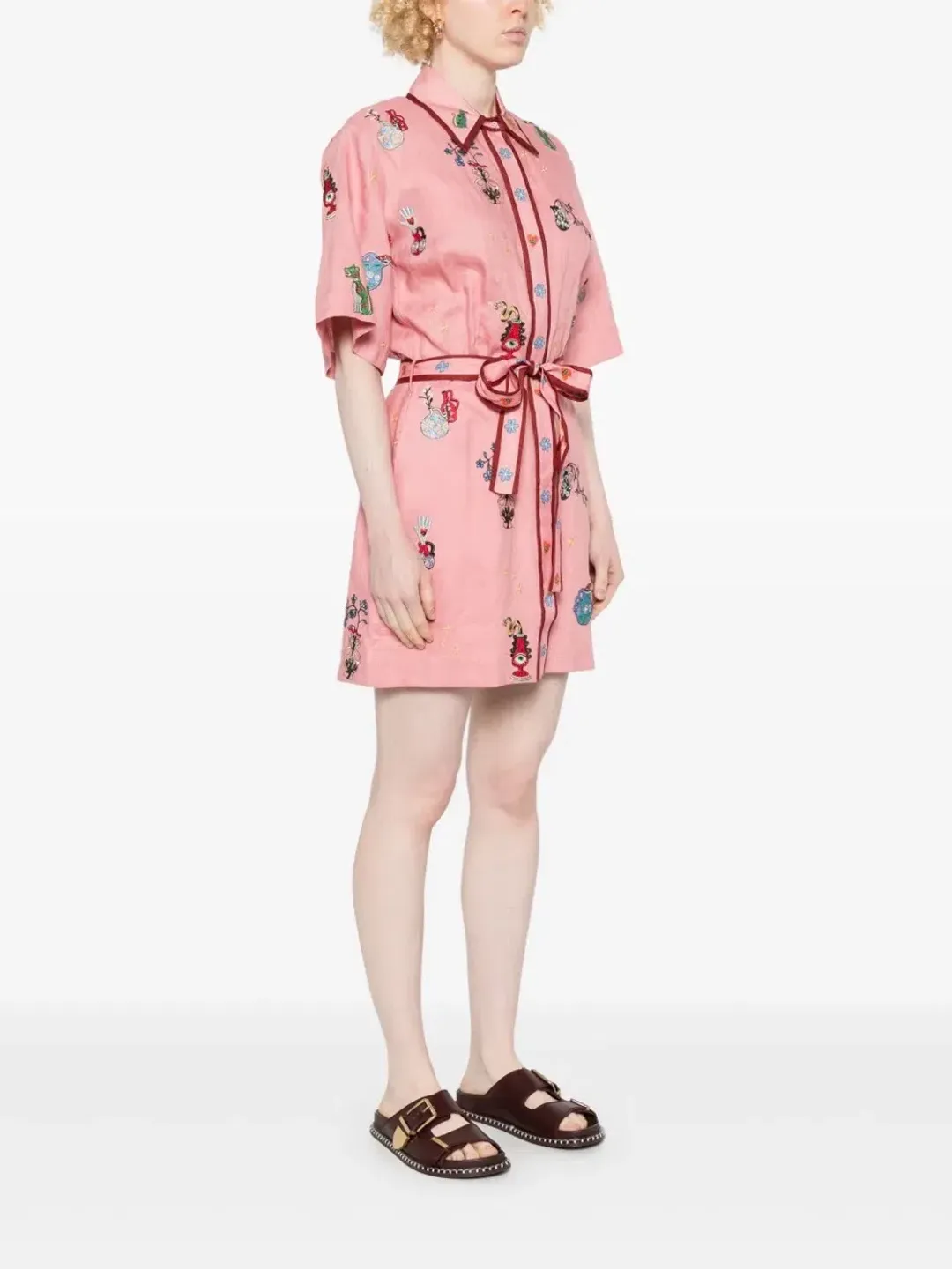ALEMAIS Timmy Embroidered Mini Dress Pink Size 10 AU for rent on The Volte - main image