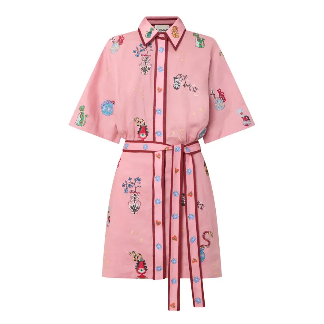 ALEMAIS Timmy Embroidered Mini Dress Pink Size 10 AU for rent on The Volte - main image