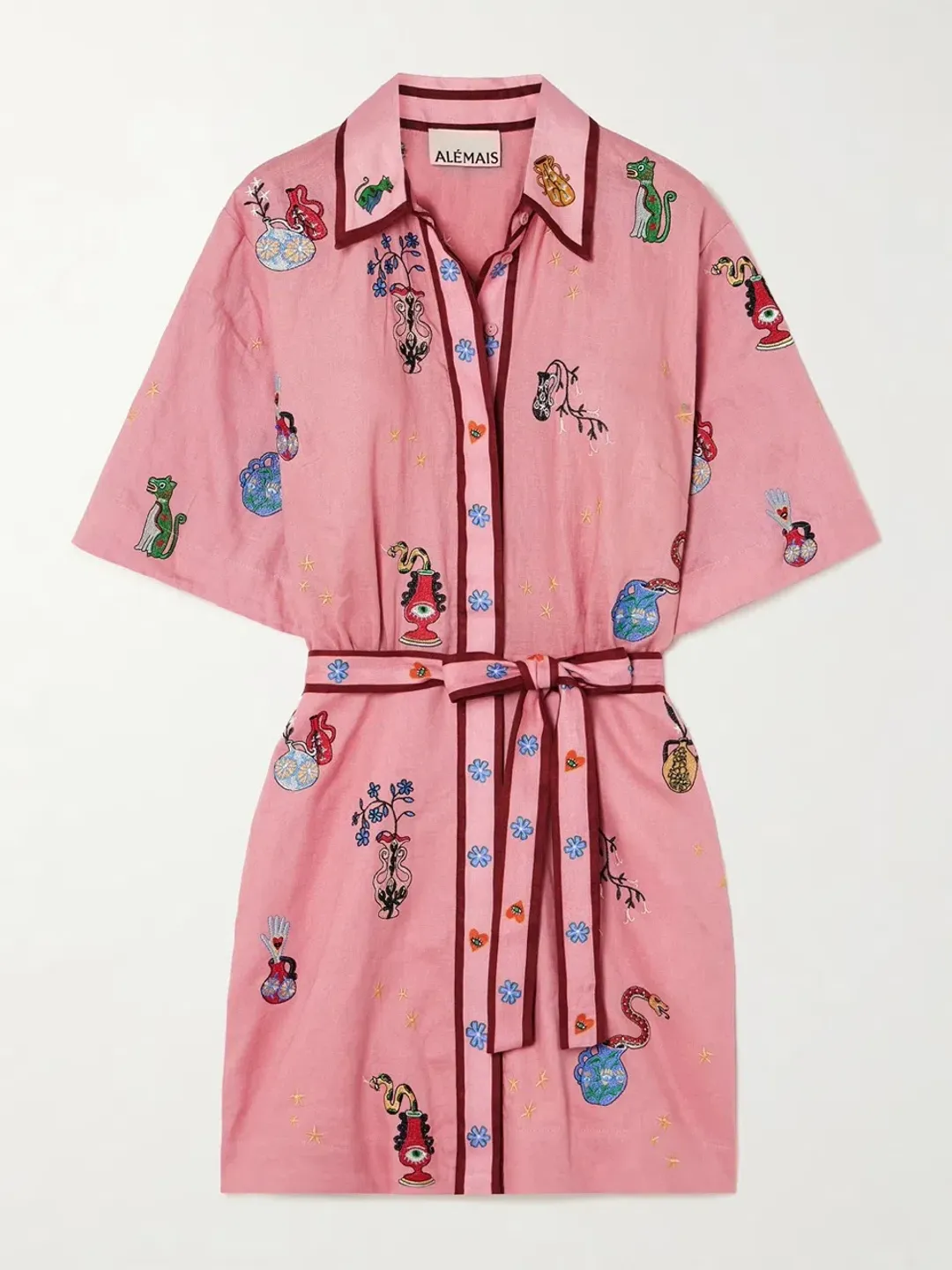 ALEMAIS Timmy Embroidered Mini Dress Pink Size 10 AU for rent on The Volte - main image