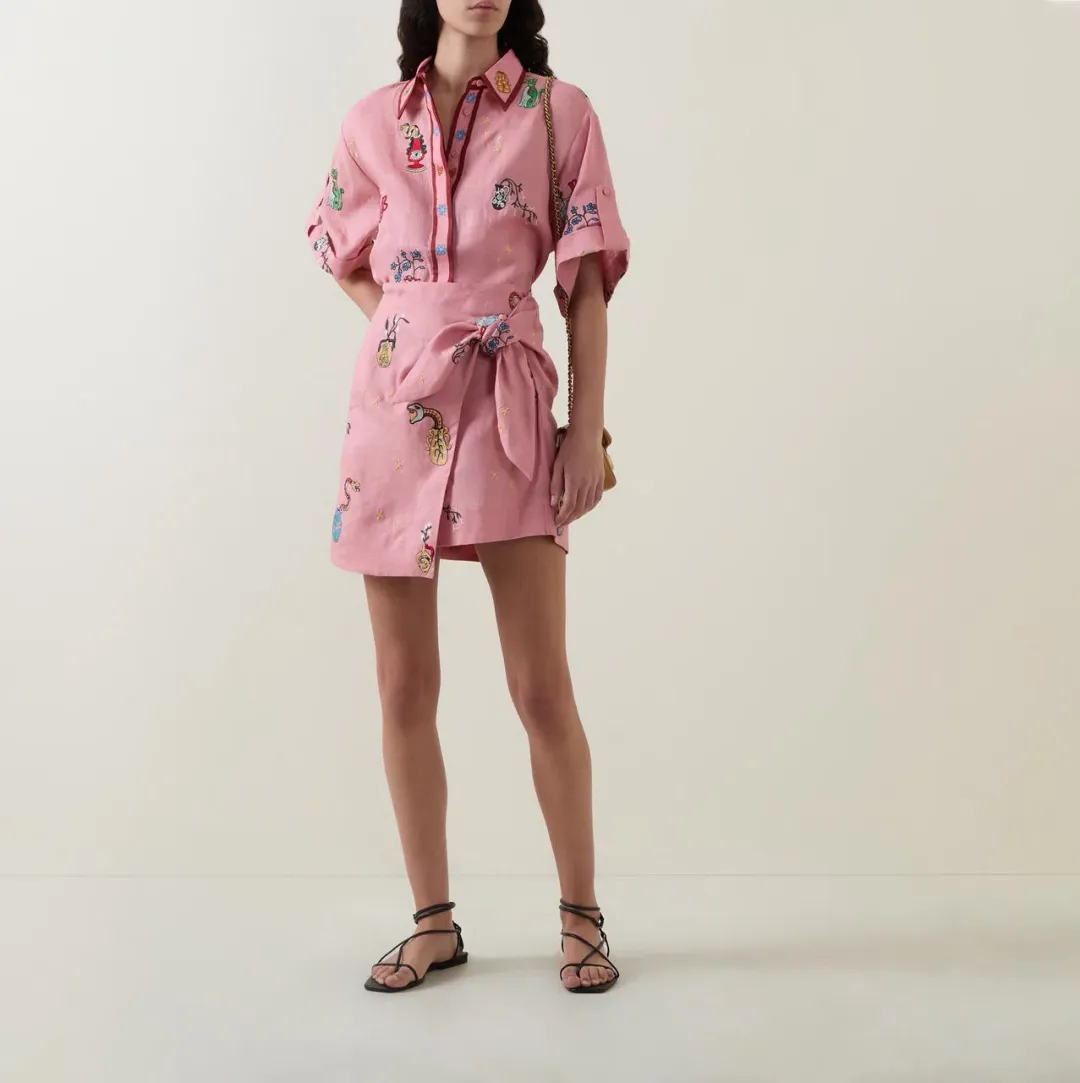 ALEMAIS Timmy Embroidered Shirt & Sarong Skirt Pink Size 10 AU for rent on The Volte - main image