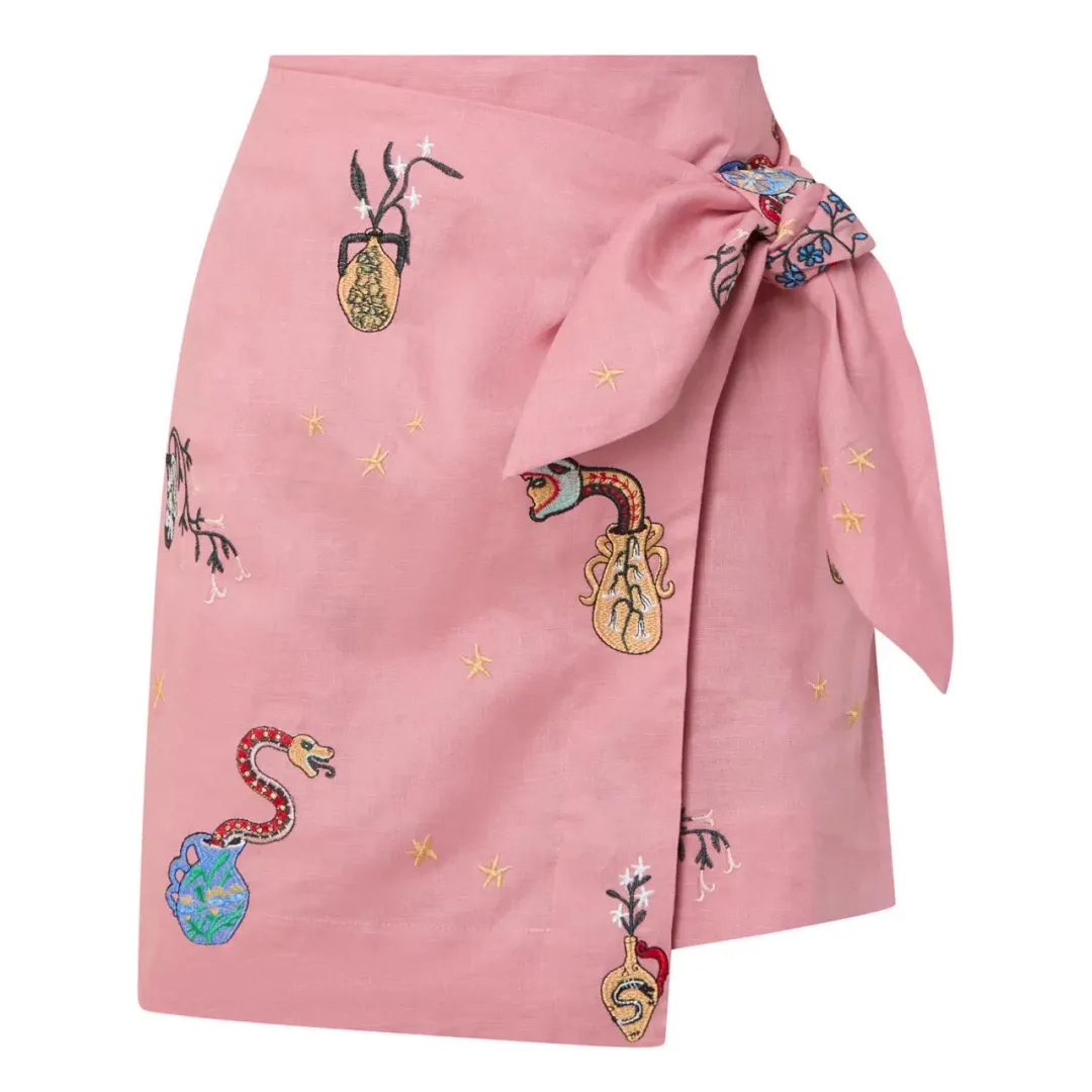 ALEMAIS Timmy Embroidered Shirt & Sarong Skirt Pink Size 10 AU for rent on The Volte - main image