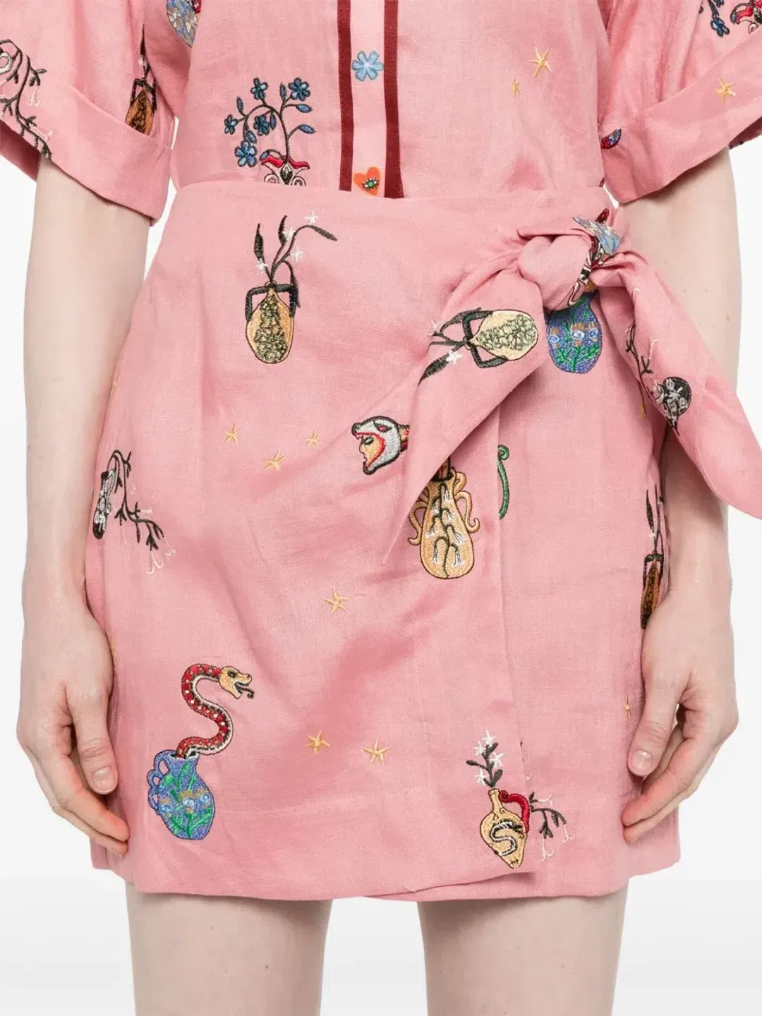 ALEMAIS Timmy Embroidered Shirt & Sarong Skirt Pink Size 10 AU for rent on The Volte - main image