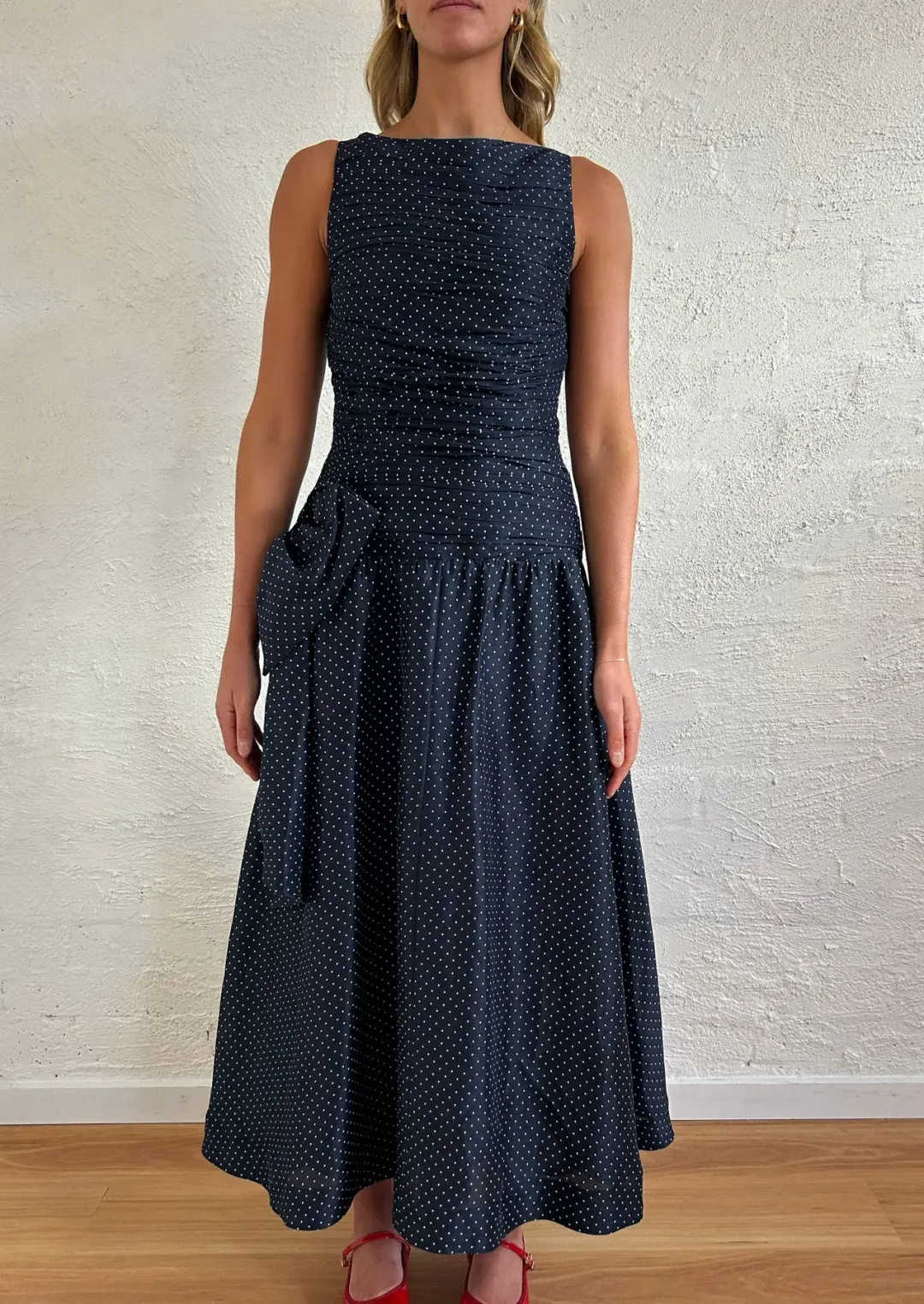 Lovaan Ophelia Dress Silk/Linen Royal Dot Size 6 for rent on The Volte - main image