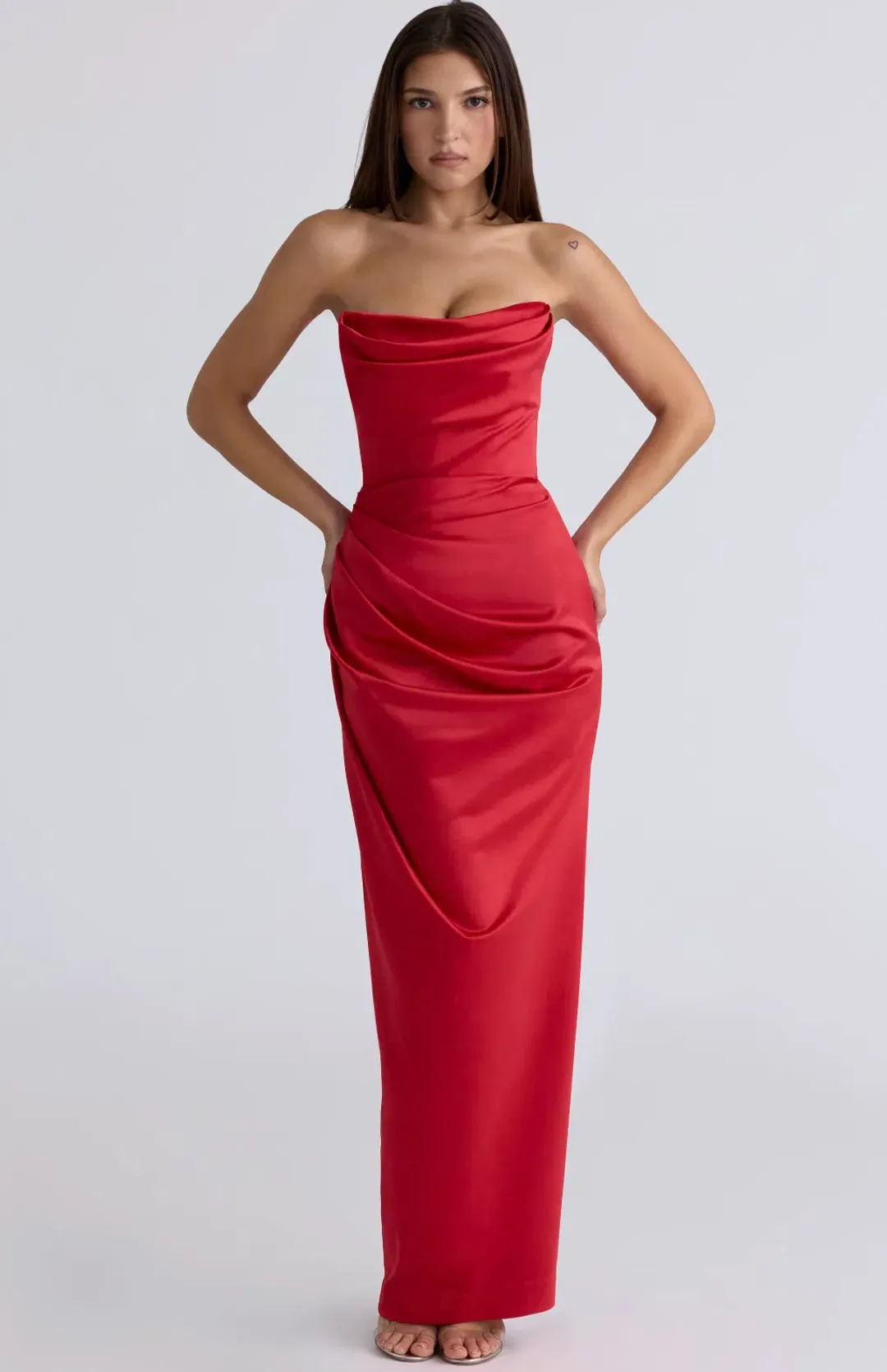 House of CB Adrienne Gathered Strapless Gown (RED) size 8 for rent on The Volte - main image